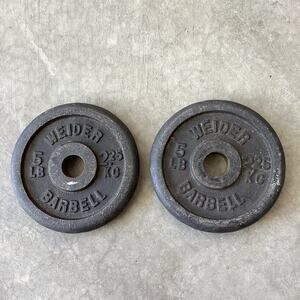 Weider Barbell Weight Plate 5 lb SET OF TWO Weightlifting Workout Fitness Gym